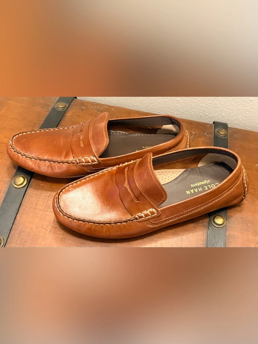 Cole Haan Tan Leather Driver Penny Loafers